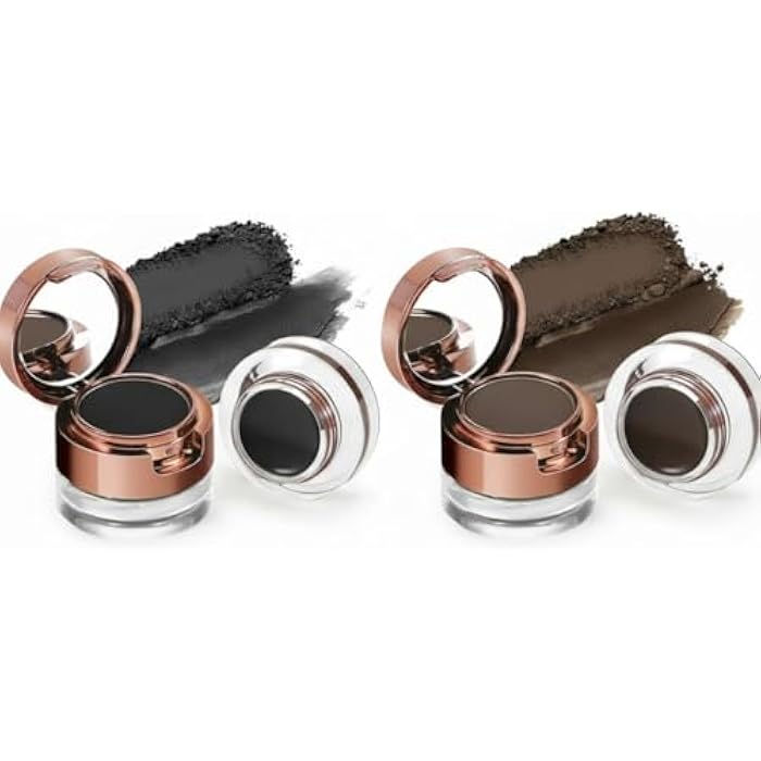 Gel Eyeliner Eyebrow Powder, Black and Brown Waterproof Smudgeproof Long Lasting Makeup Eyeliner Gel with Brush Mirror, 0.49 Ounce, Pack of 2 - Image 1
